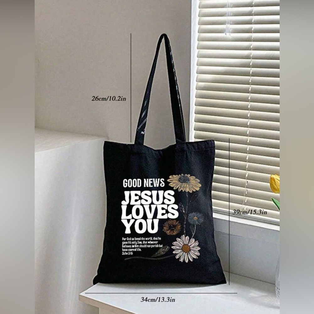 Black Tote Bag with Inspirational Print